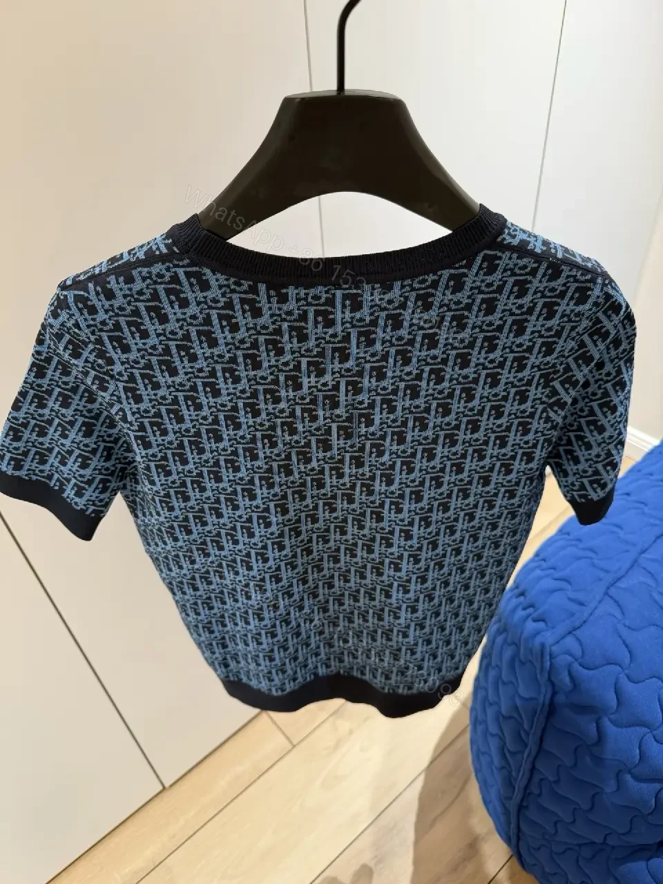 View 9 of Blue Knit Texture Monogram Top, Modern Comfort, Unisex Knitwear