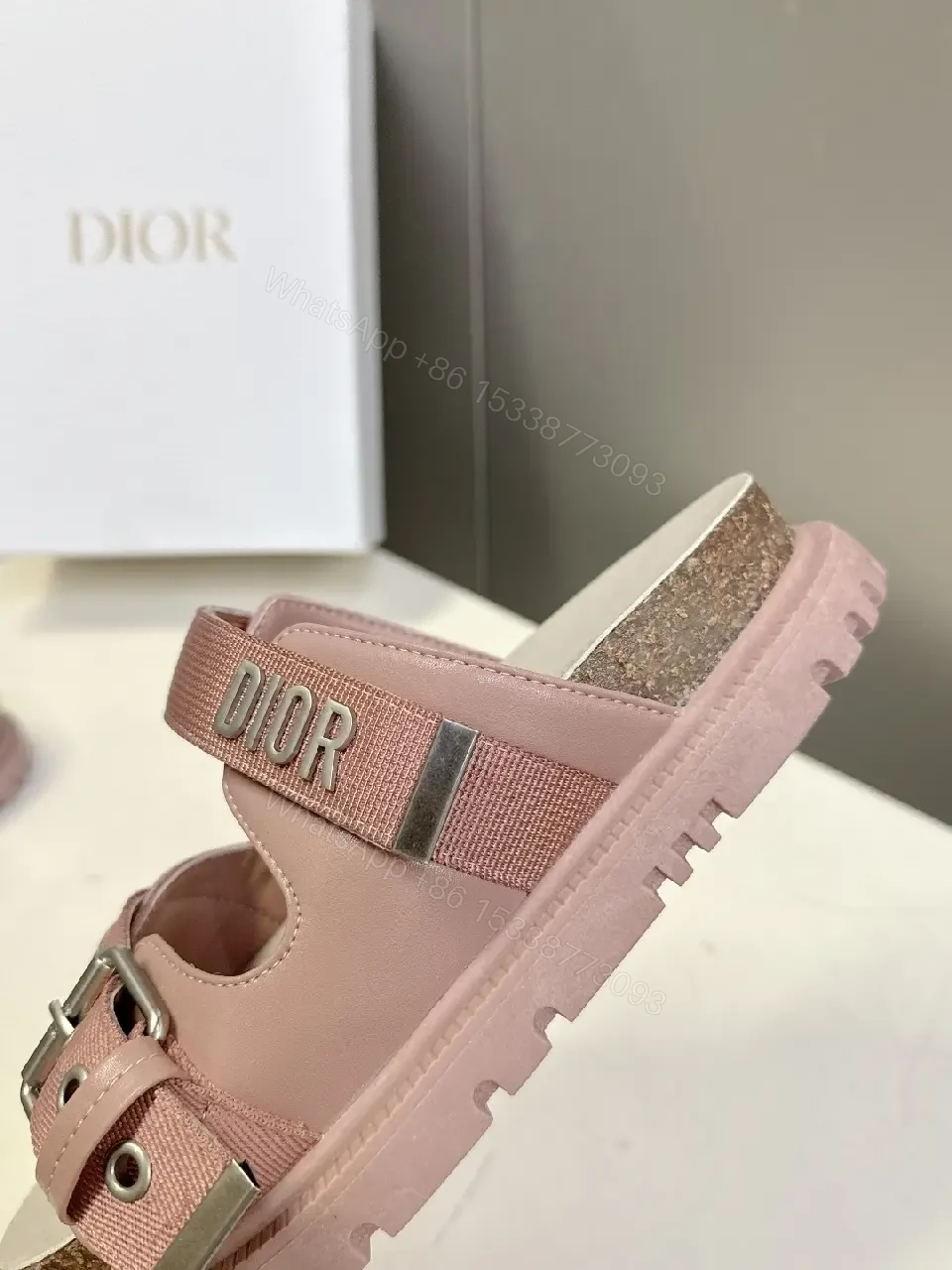 View 8 of Pink Leather Slingback Sandals with Buckle – Dior Style Sandals