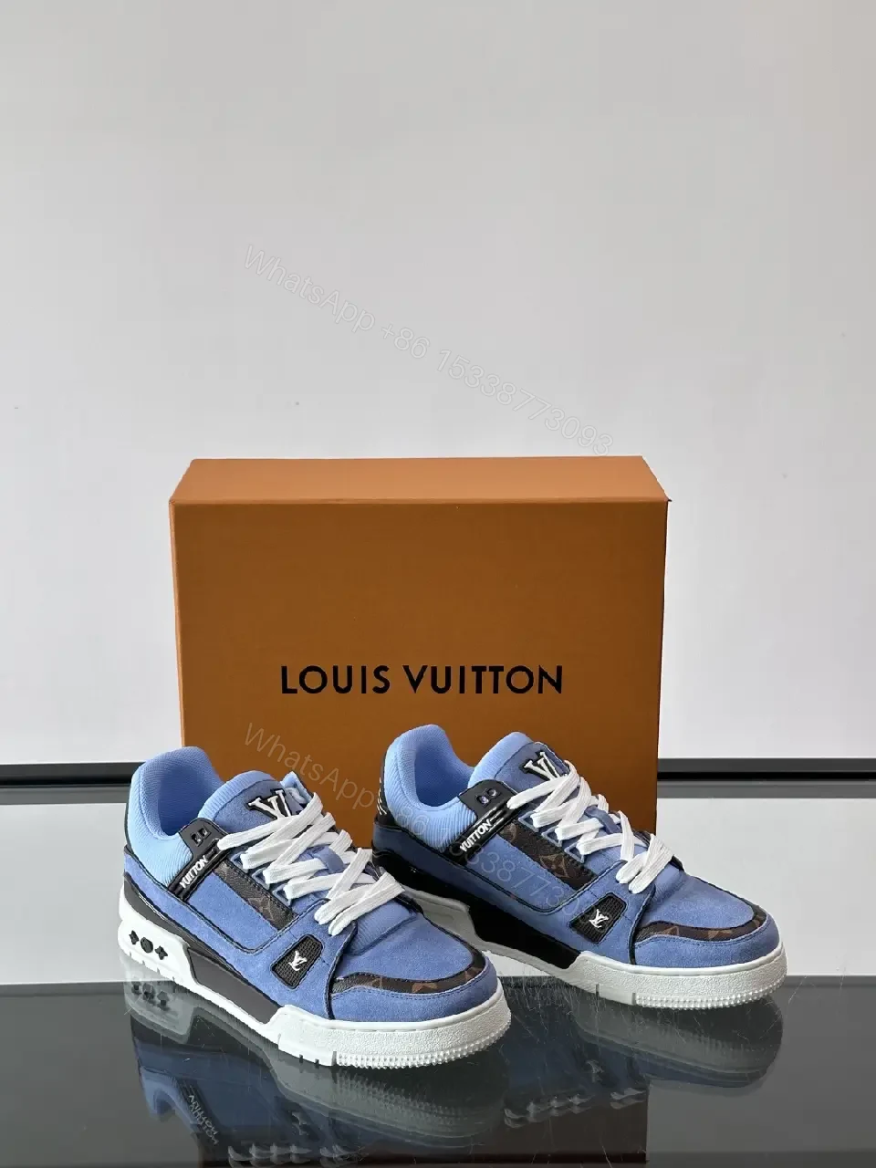 View 2 of Blue Denim Nike-Style Sneakers Luxe-Detail Terrace Shoe