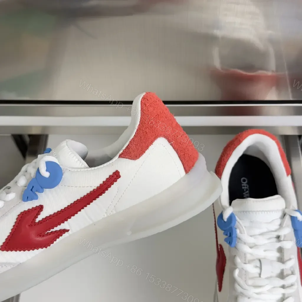 View 8 of White Leather Sporty Off-White Inspired Tag Sneakers