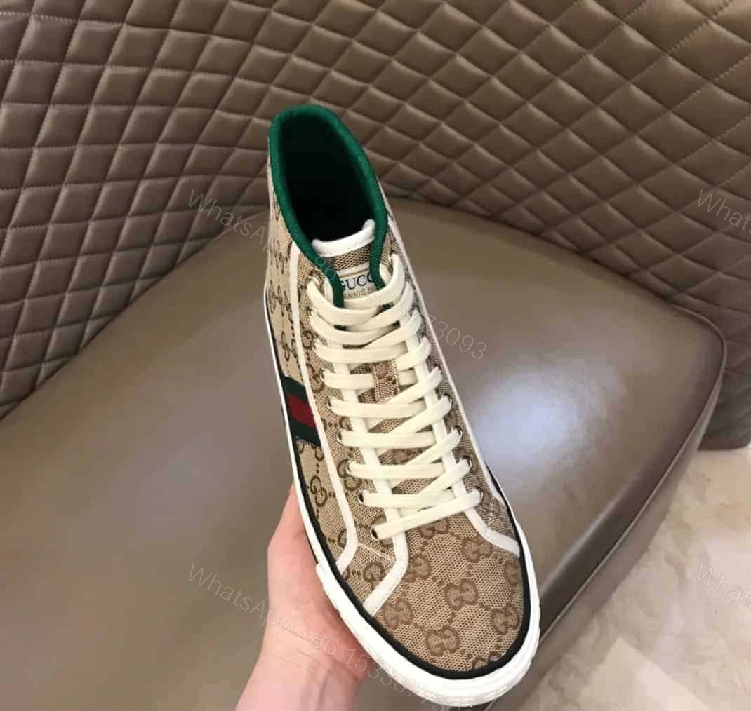 View 5 of GUCCI TENNIS 1977 HIGH-TOP SNEAKERS IN BEIGE AND EBONY GG CANVAS – GC100