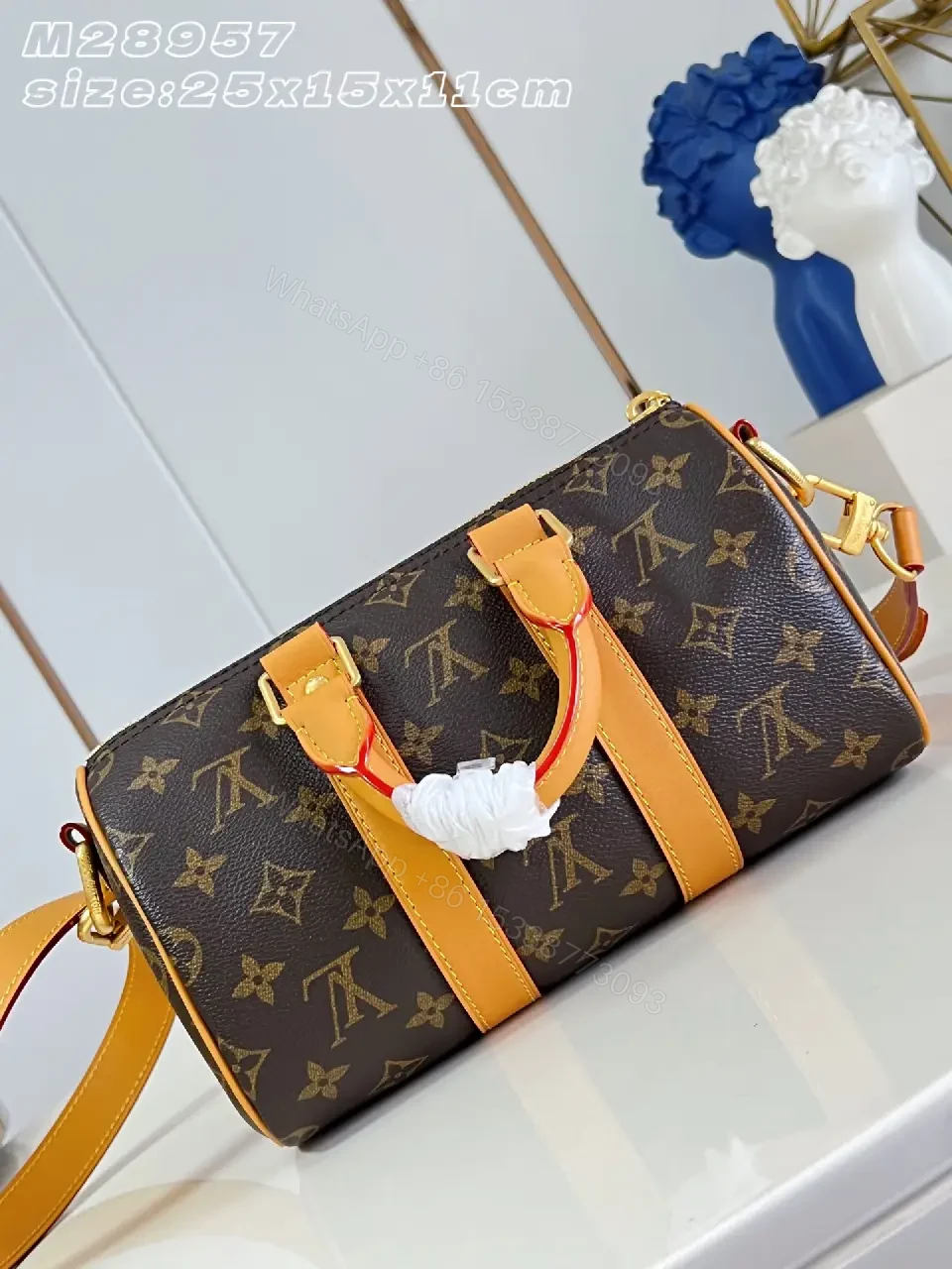 View 7 of Dark Brown Monogram Canvas Duffel Bag with Leather Trims