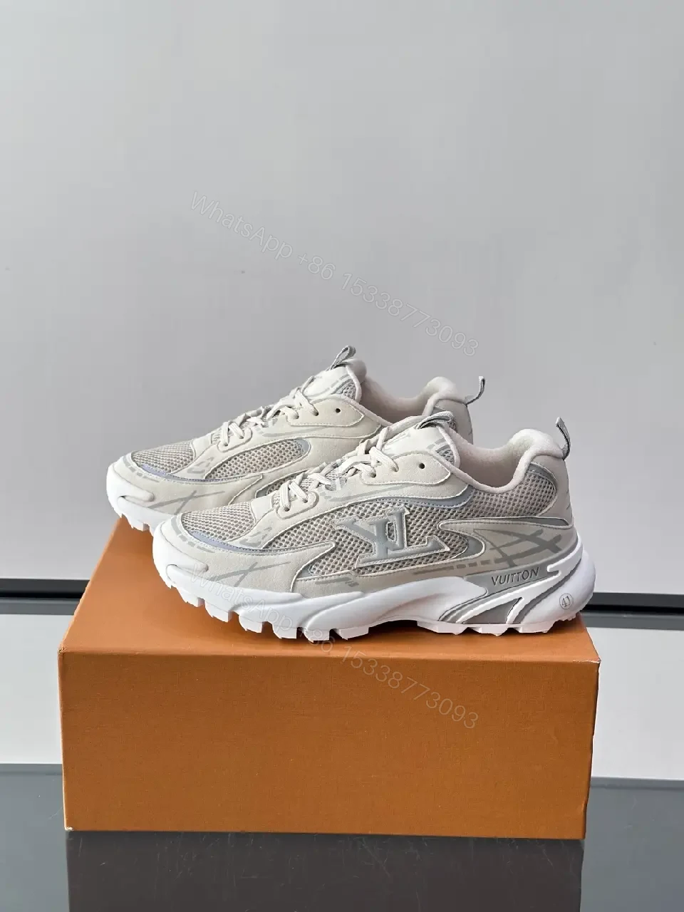 View 10 of Beige Mesh Chunky Sneaker Tech-Wavesole Louis Vuitton Style Sneakers