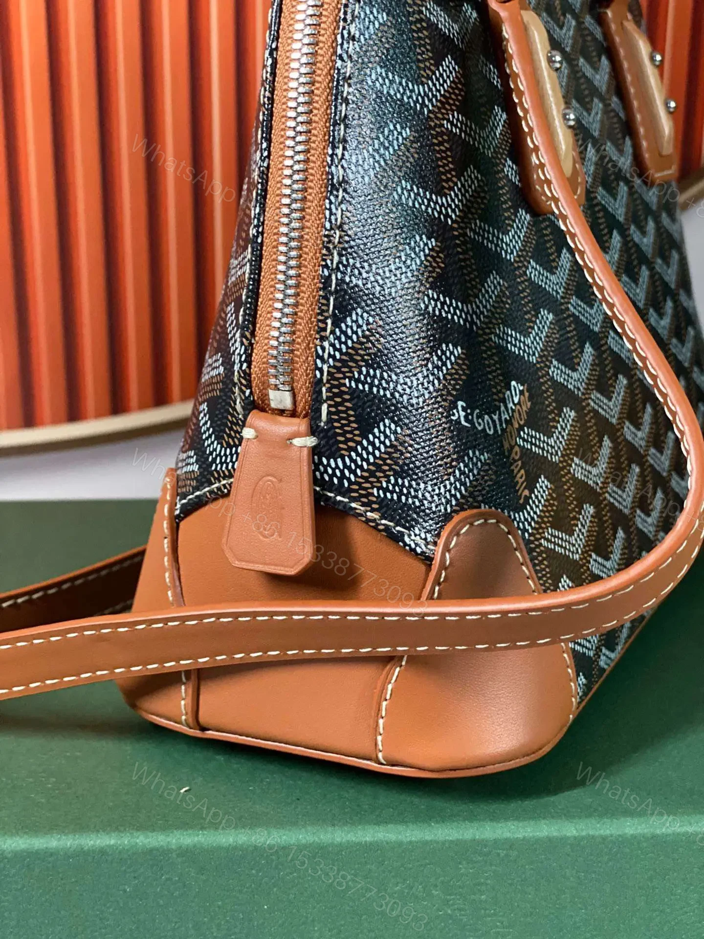 View 4 of Goyard Alma Vedome Replica 11 Handbag Fabric Wrapped Leather Strap 24cm