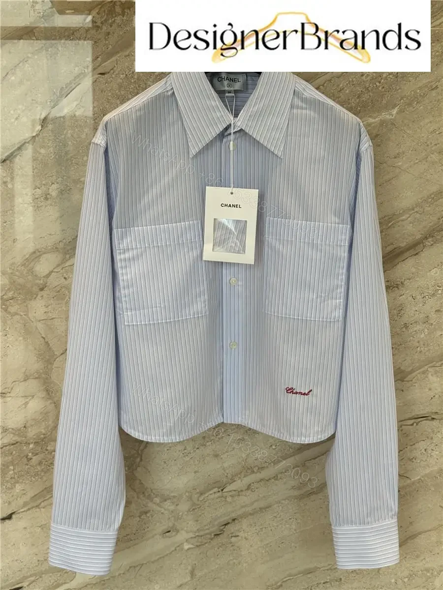 Chanel Blue and White Striped Long-Sleeve Shirt — view 1