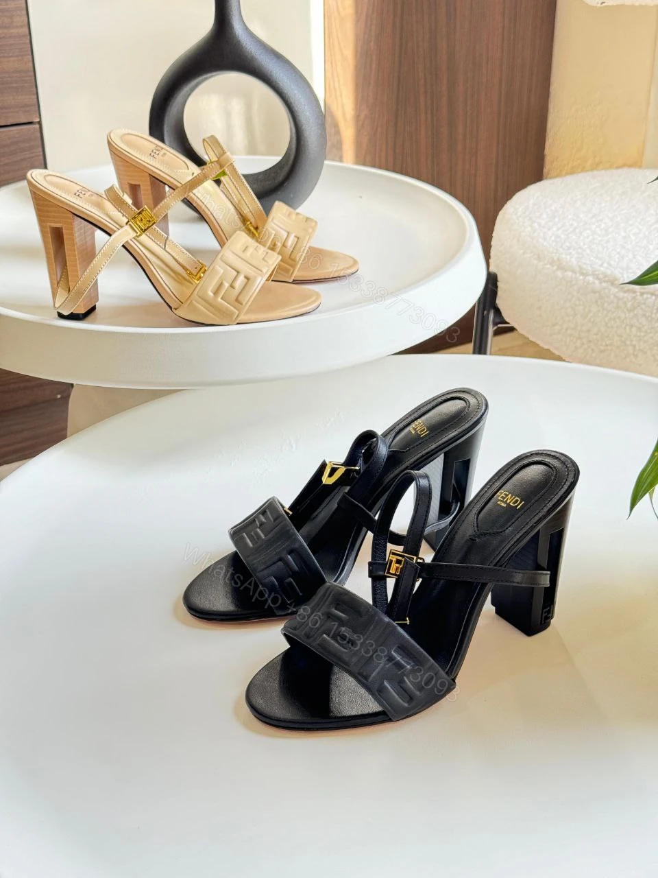 View 7 of Delfina Green FF nappa leather high-heeled sandals