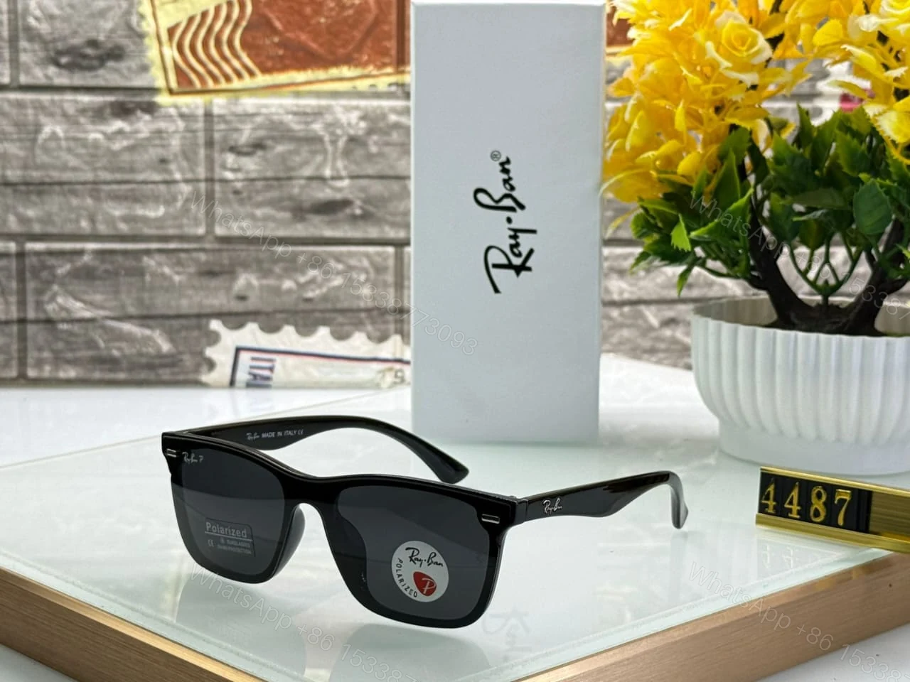 View 9 of Ray-Ban Square Sunglasses Black-Grey