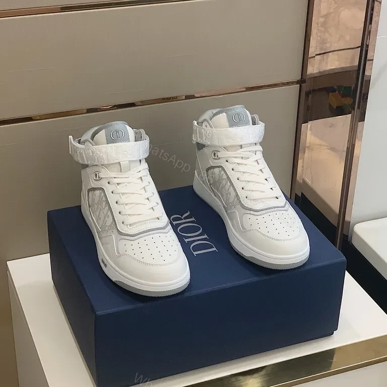 White Dior-Infused High-Top Sneakers: Luxe Comfort — view 4