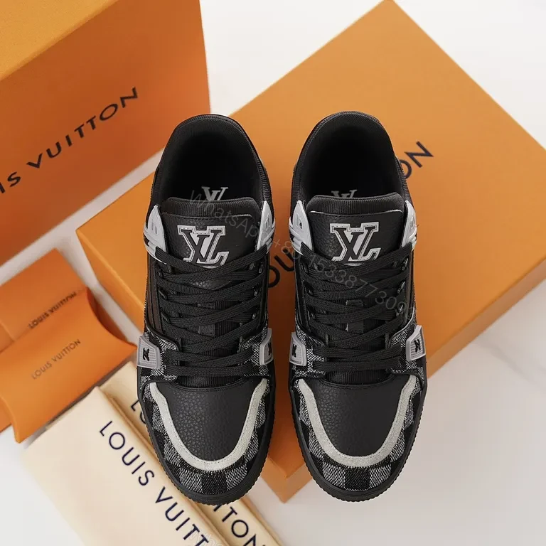 View 5 of Black/Gray Checkered Low-Top Sneakers, Luxury LV Style, Comfort-Driven