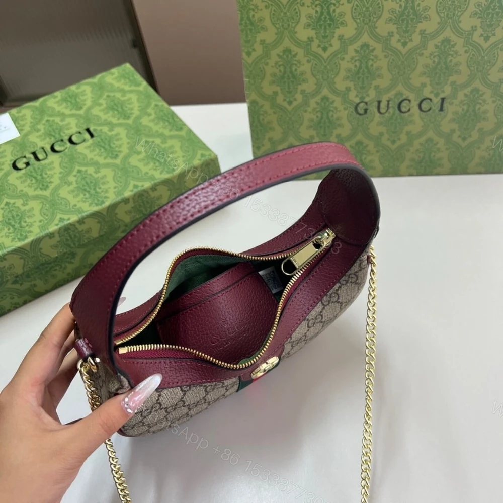 View 7 of Gucci Ophidia Small Shoulder Bag Beige And Dark Red GG Fabric 22Cm ‎838463 FAE0P 9789