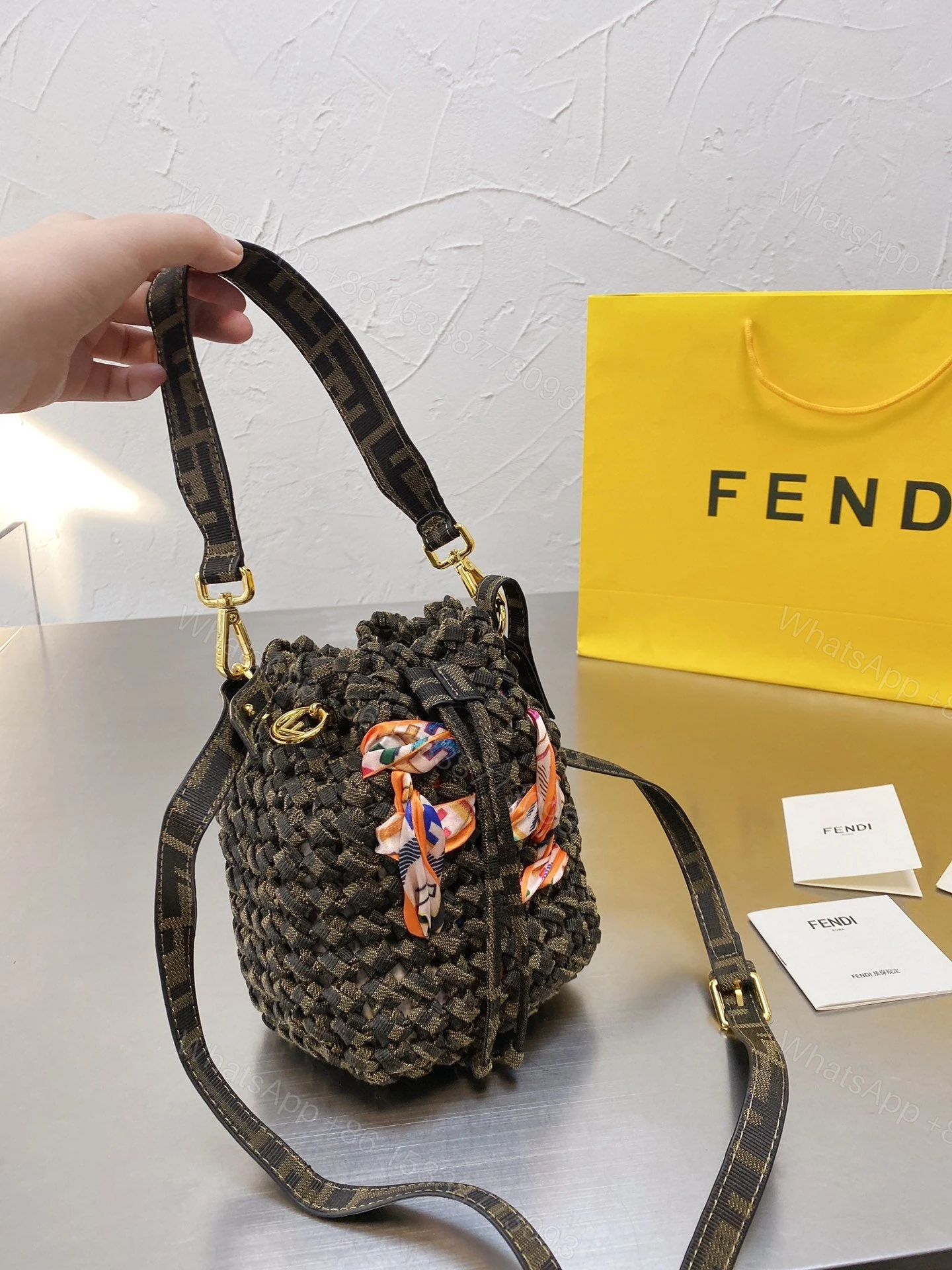 View 4 of Fendi Fendi Mon Tresor FF Jacquard Drawstring Bucket Bag