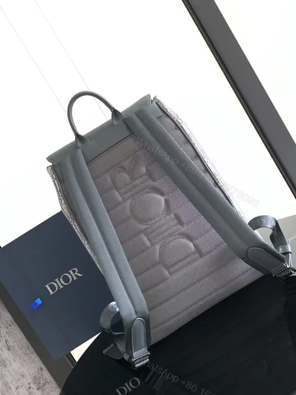 View 4 of Compact Dior Canvas Backpack with Leather Trims