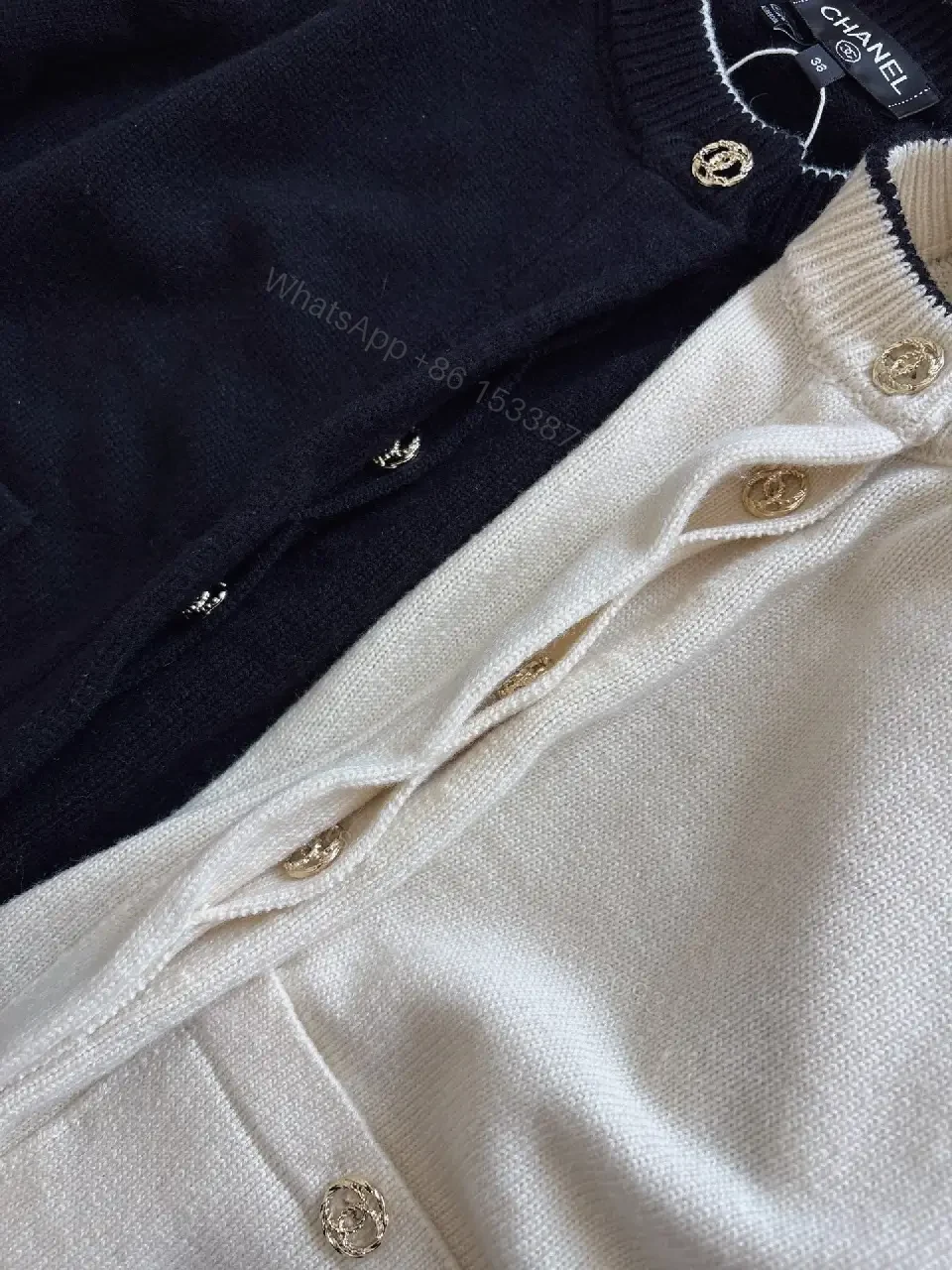 View 9 of Black Knit Jacket with White Piping & Gold Hardware