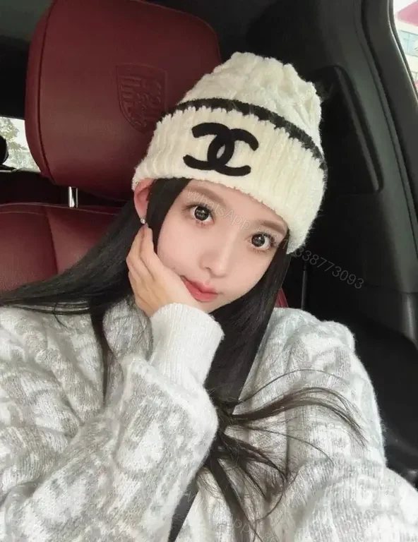 View 3 of Chic Knit Beanie Set: Luxury Logo Stripe Details