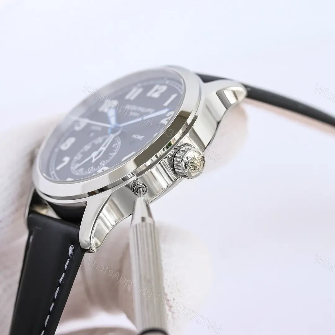 View 7 of Patek Philippe Calatrava Pilot Travel Time Watch Dual Time Zone Rose Gold Coffee/Deep Blue Dial 42mm Stainless Steel Case Blue Leather Strap