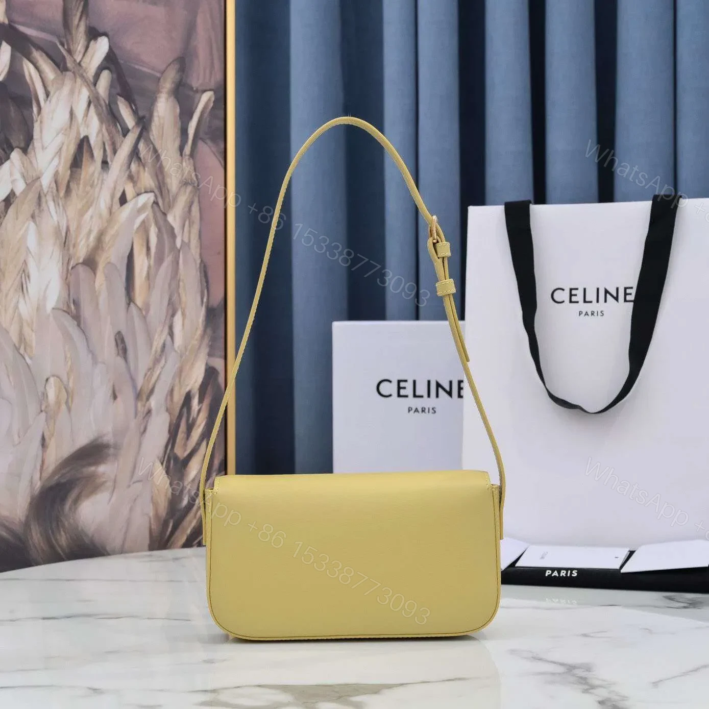View 3 of Celine Triomphe Handbag Bright Yellow Super Smooth Leather 20x12cm