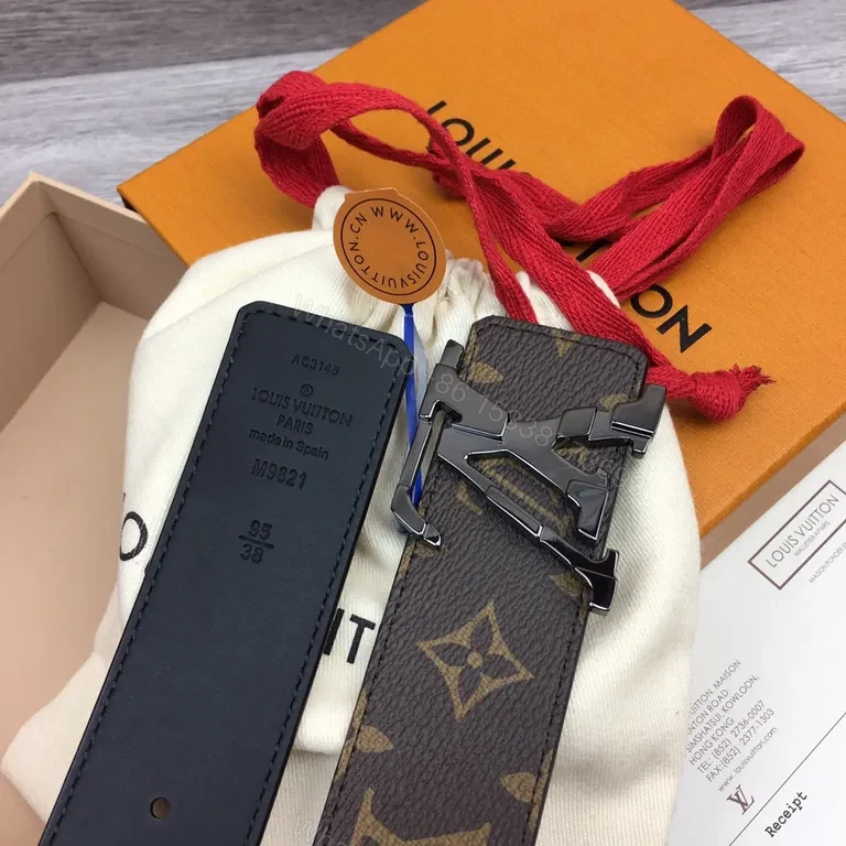 View 3 of Iconic LV Monogram Belt â€“ Premium Leather Backing, Gunmetal Buckle