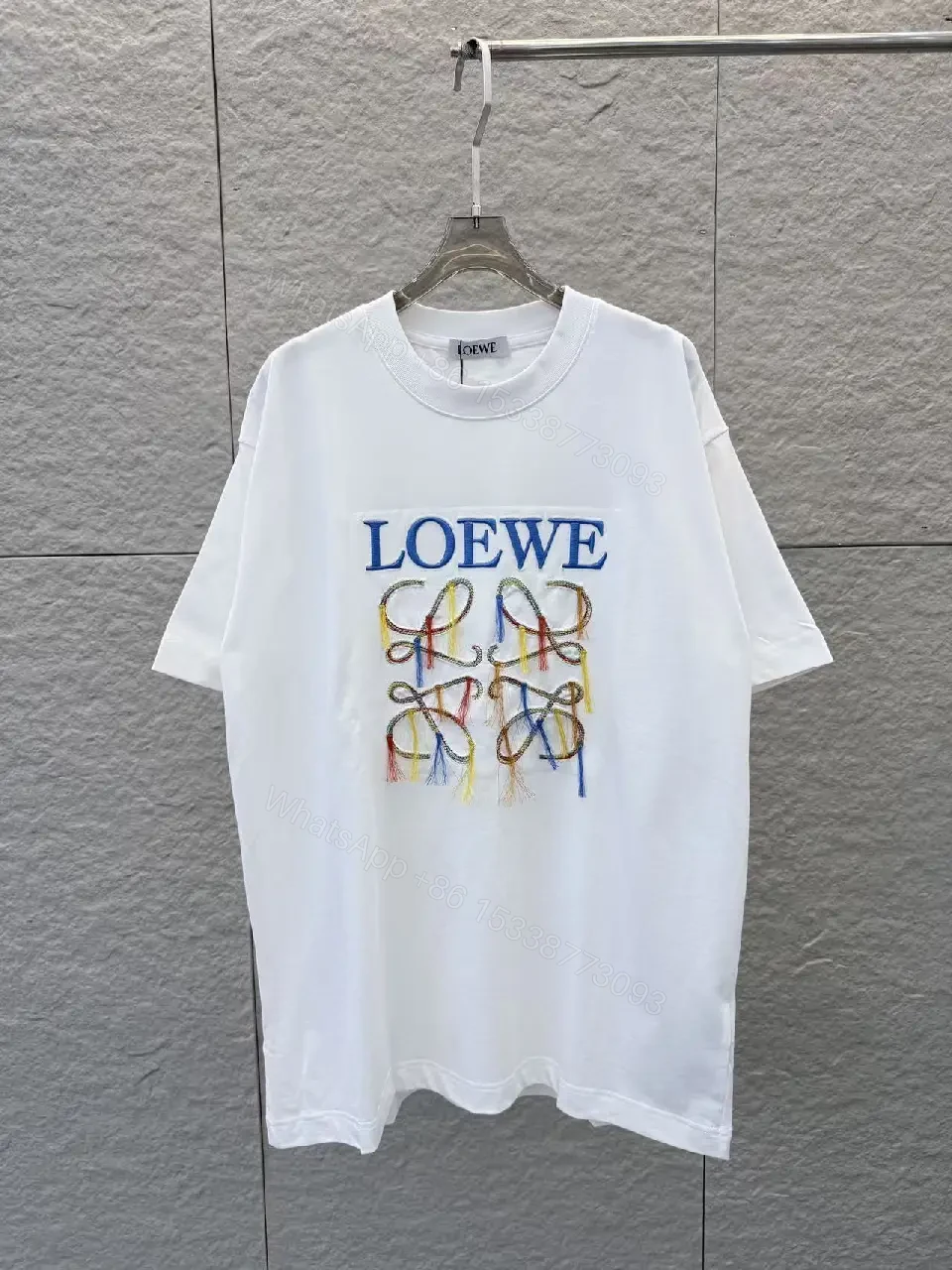 View 8 of Graphic Cotton Tee with Multicolor Embroidery Details