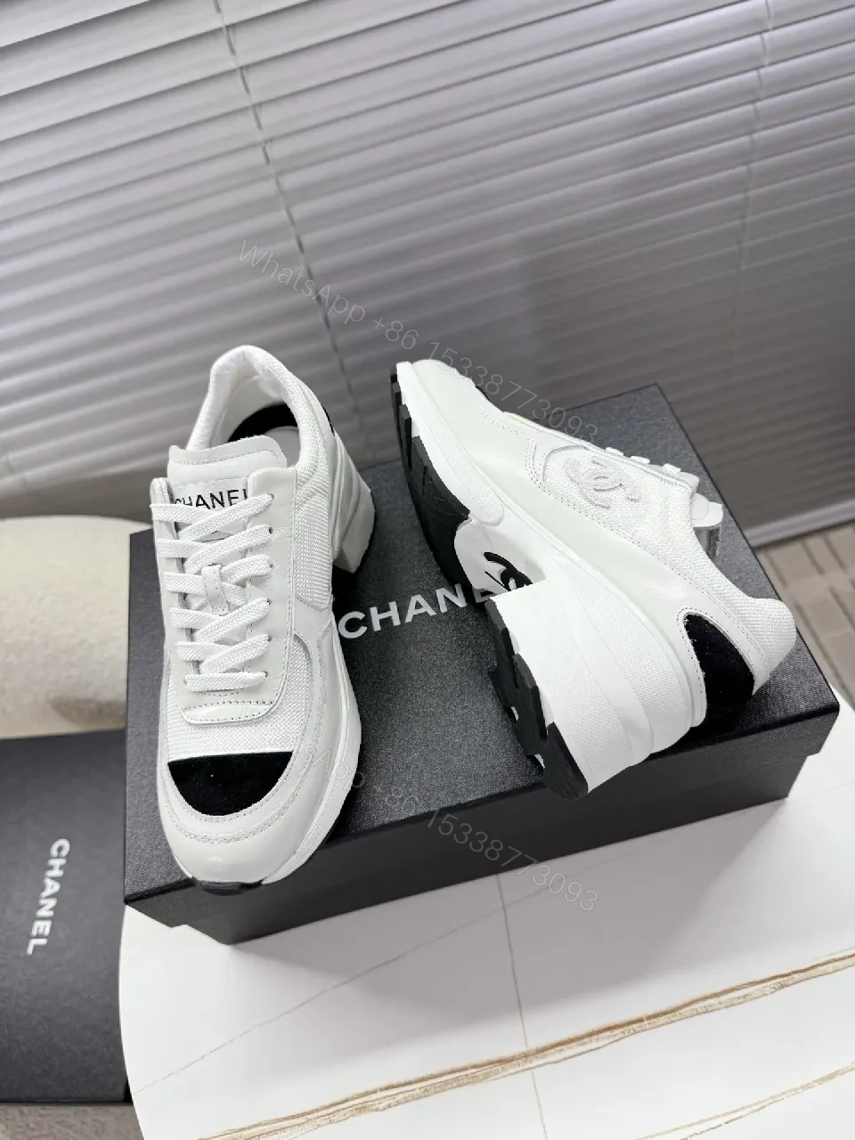 View 4 of White Leather Sneakers with Black Toe Cap – Luxury Casual Comfort