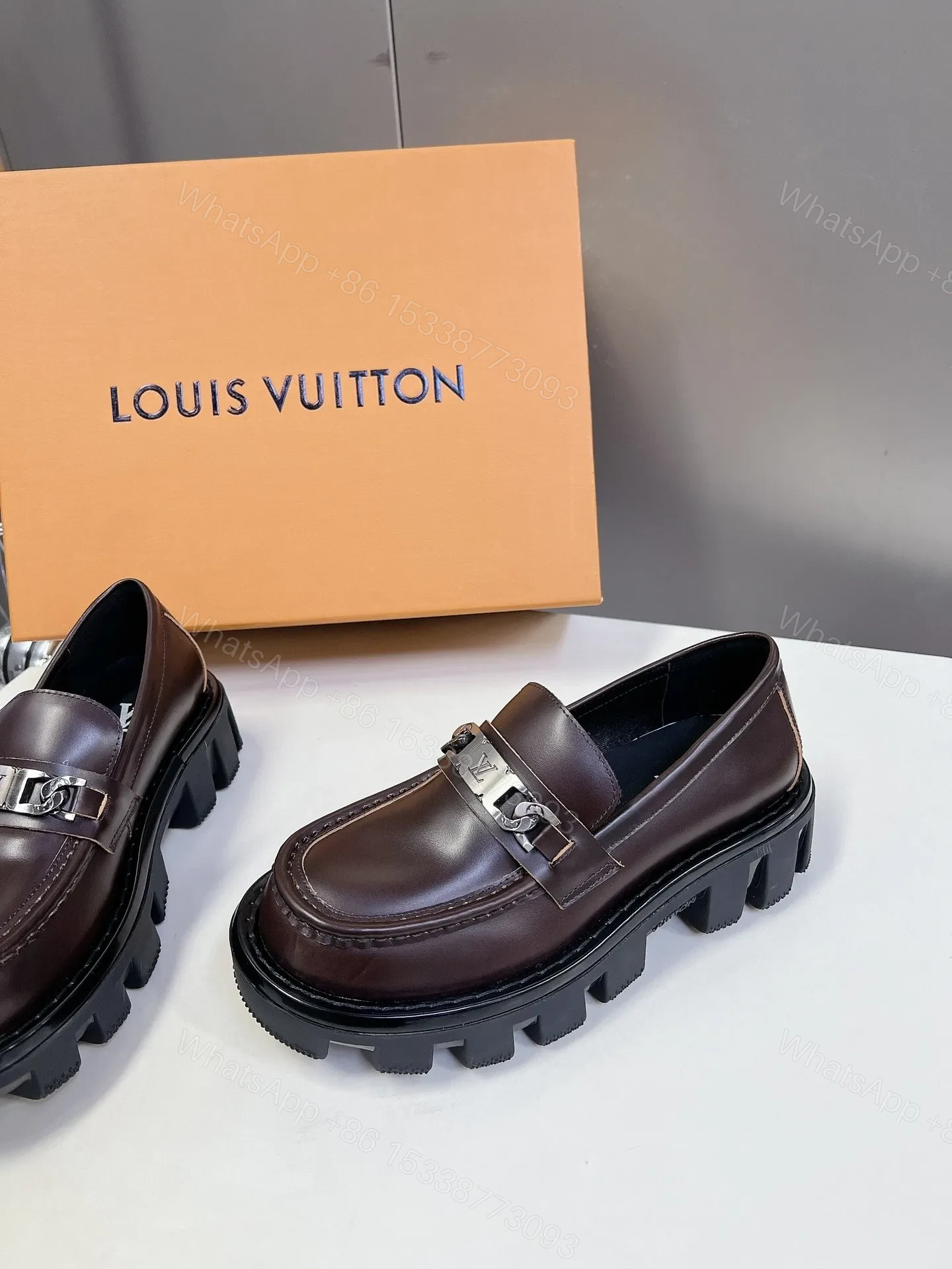 View 4 of LV Women Brown Leather Chunky Loafers