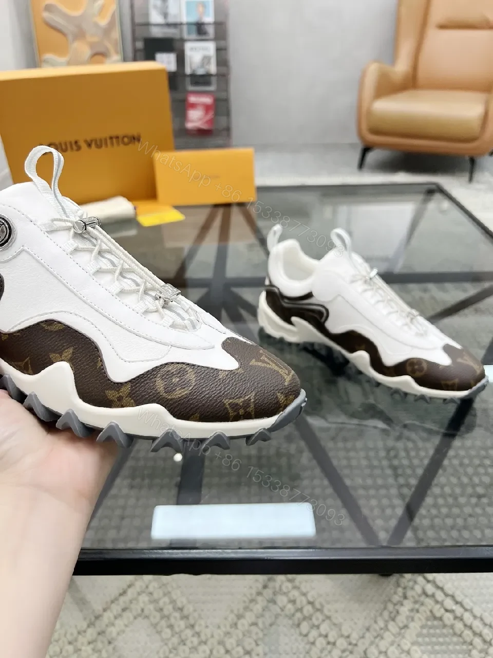 View 4 of White Leather Monogram-Accented High-Tops, Luxe Street Style, All-Day Comfort