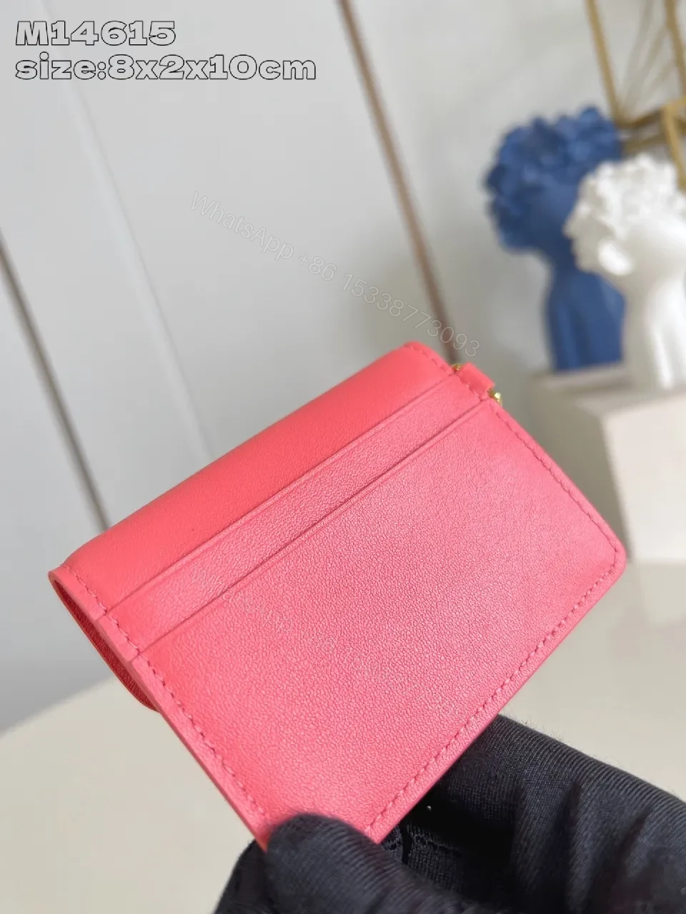 View 2 of Pink Mini Wallet, Leather, Compact, Gold LV Accent, Wallet