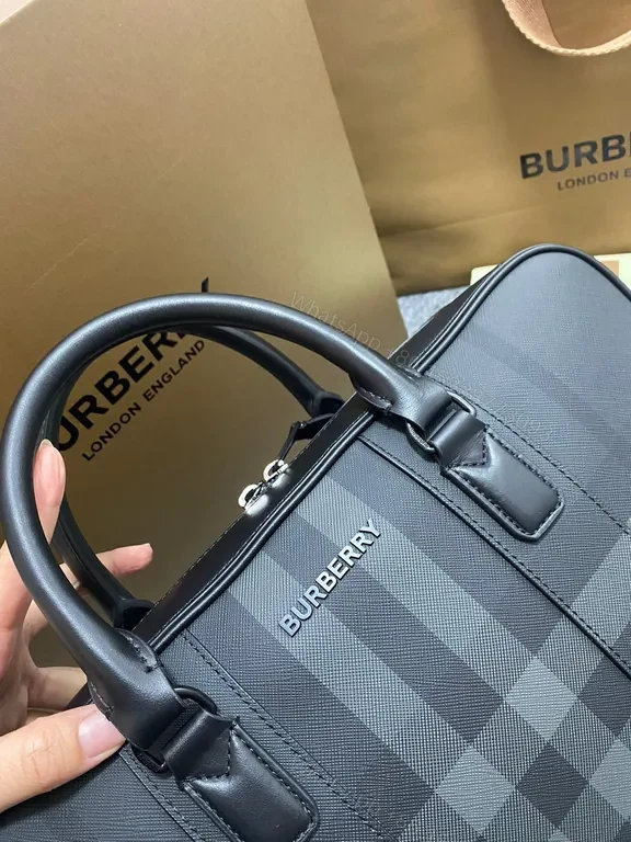 View 5 of Burberry Check Satchel: Structured Leather-Trim Elegance, Everyday Boxed-Appearance