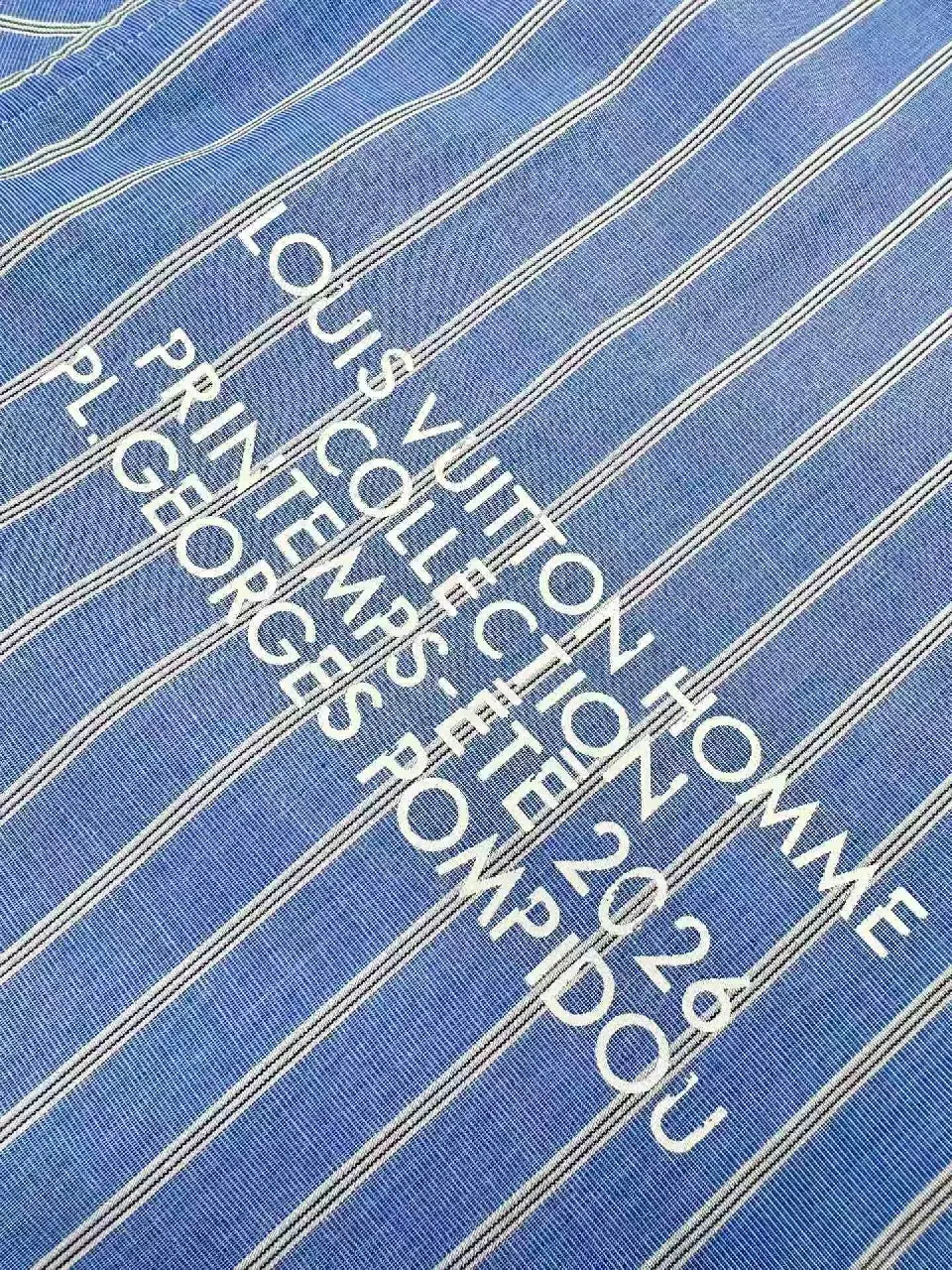 View 9 of Blue Stripe Cotton-Blend Shirt with Subtle LV.M Logo