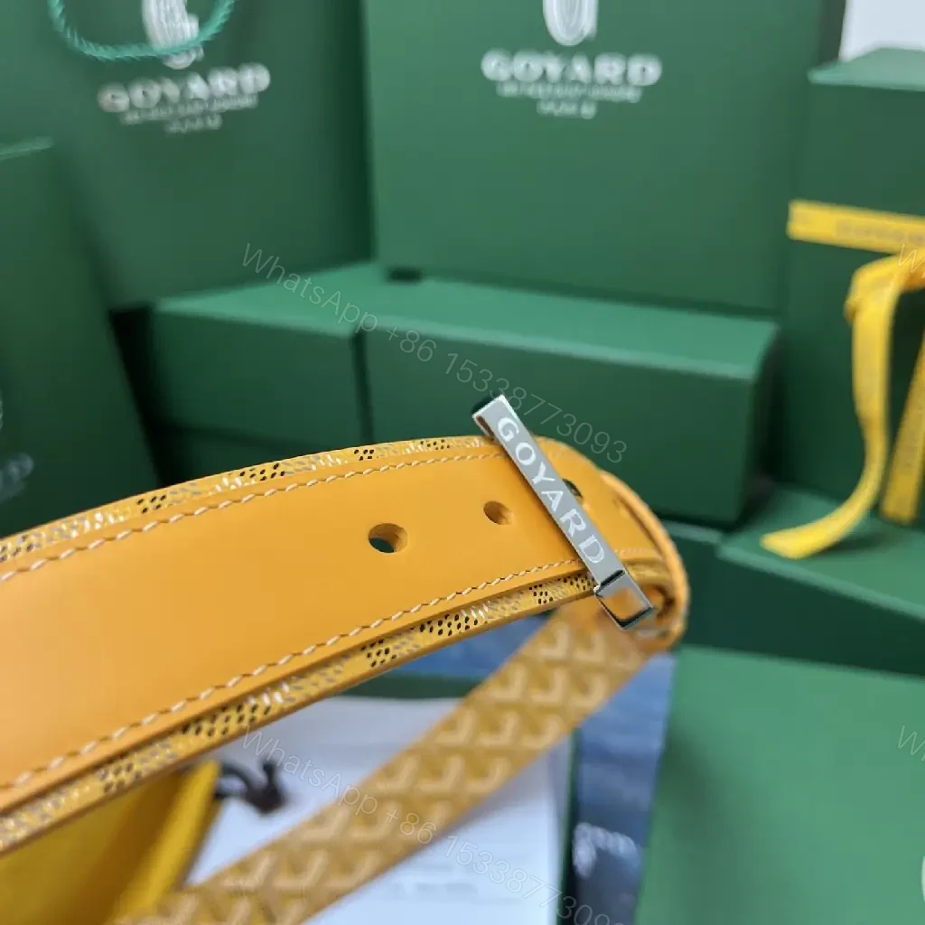 View 5 of Citrine Tan Pattern Belt: Calfskin, Goyard-Style Chevron Luxury