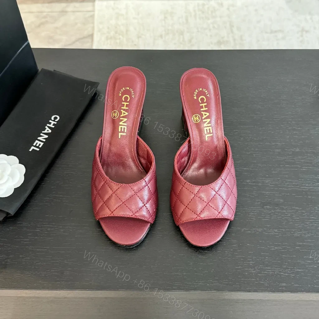 Burgundy Quilted Leather Slide with Gold-Accent Comfort Footbed — view 1