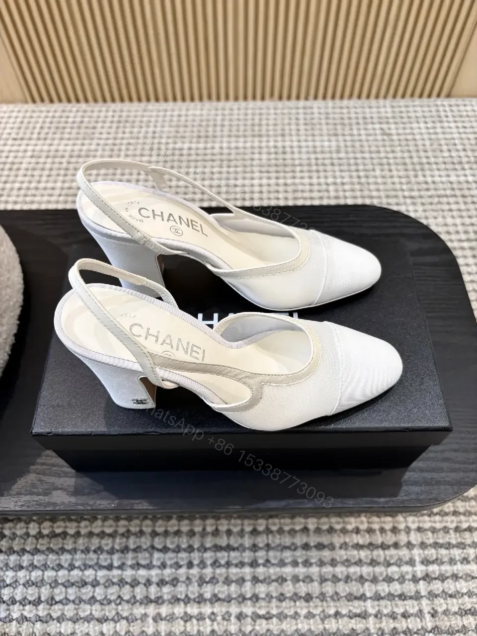 View 6 of White Fabric Slingback Heels – Modern Minimalist Comfort