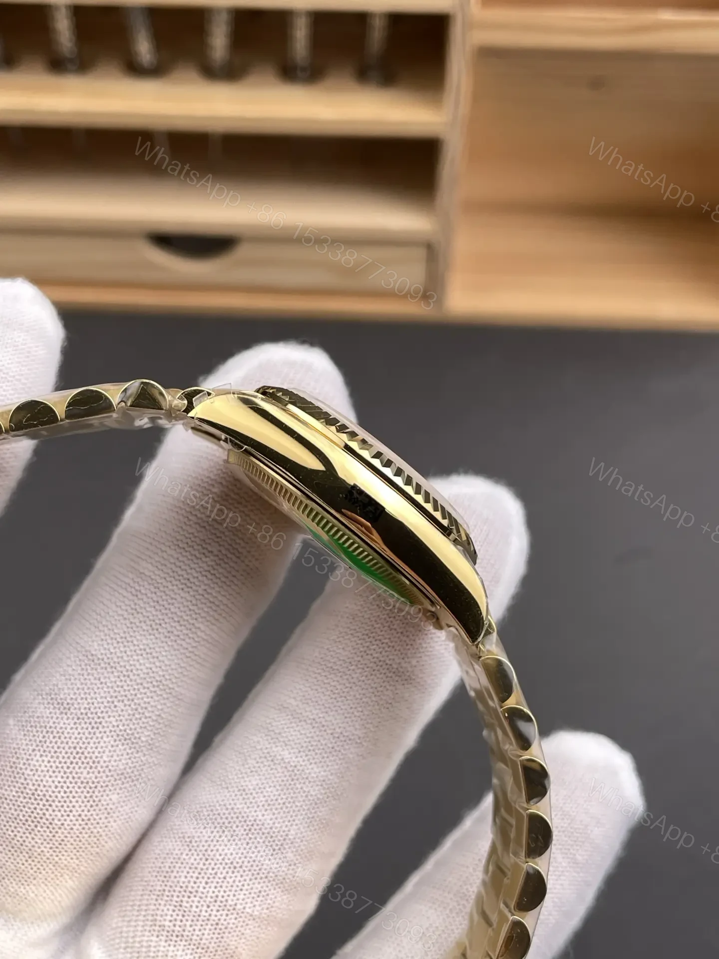 View 6 of Rolex Datejust 31 Yellow Gold Fluted President Champagne Diamond 178278-0018
