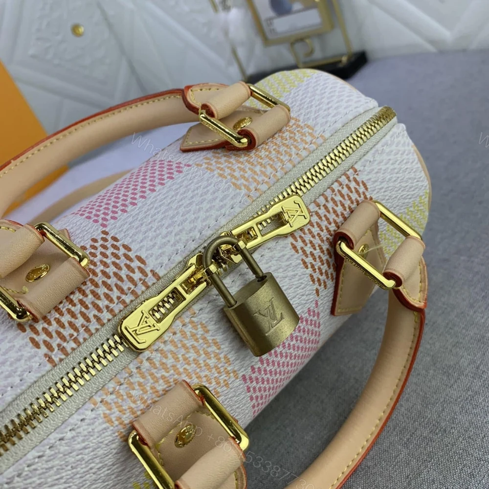 View 7 of Louis Vuitton Speedy Bandoulière Damier Canvas Peach 20Cm