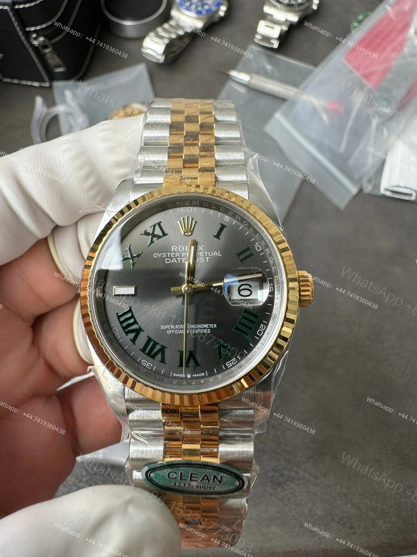 View 4 of Rolex Datejust M126233-0035 1:1 Replica Gray Roman Dial Jubilee 36MM 3235 Movement Super Clone Watch