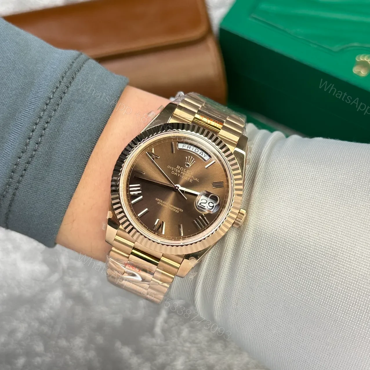 View 9 of Replica Rolex Day-Date II Chocolate Dial 218235 40mm