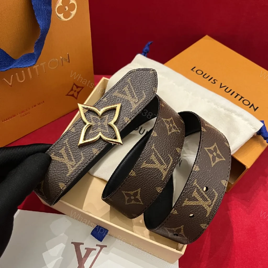 View 11 of Brown Canvas Belt, Gold Fleur-de-Lis Buckle, Monogram-Style, Statement Accessory