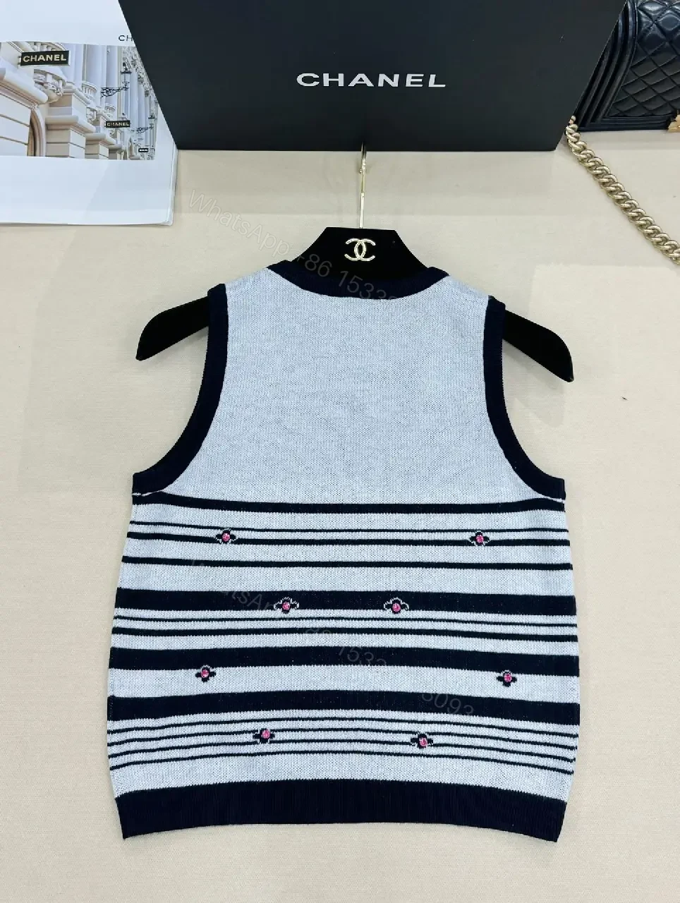 View 6 of Elegant Knit Tank with Navy Stripe - Luxe Texture & Layering