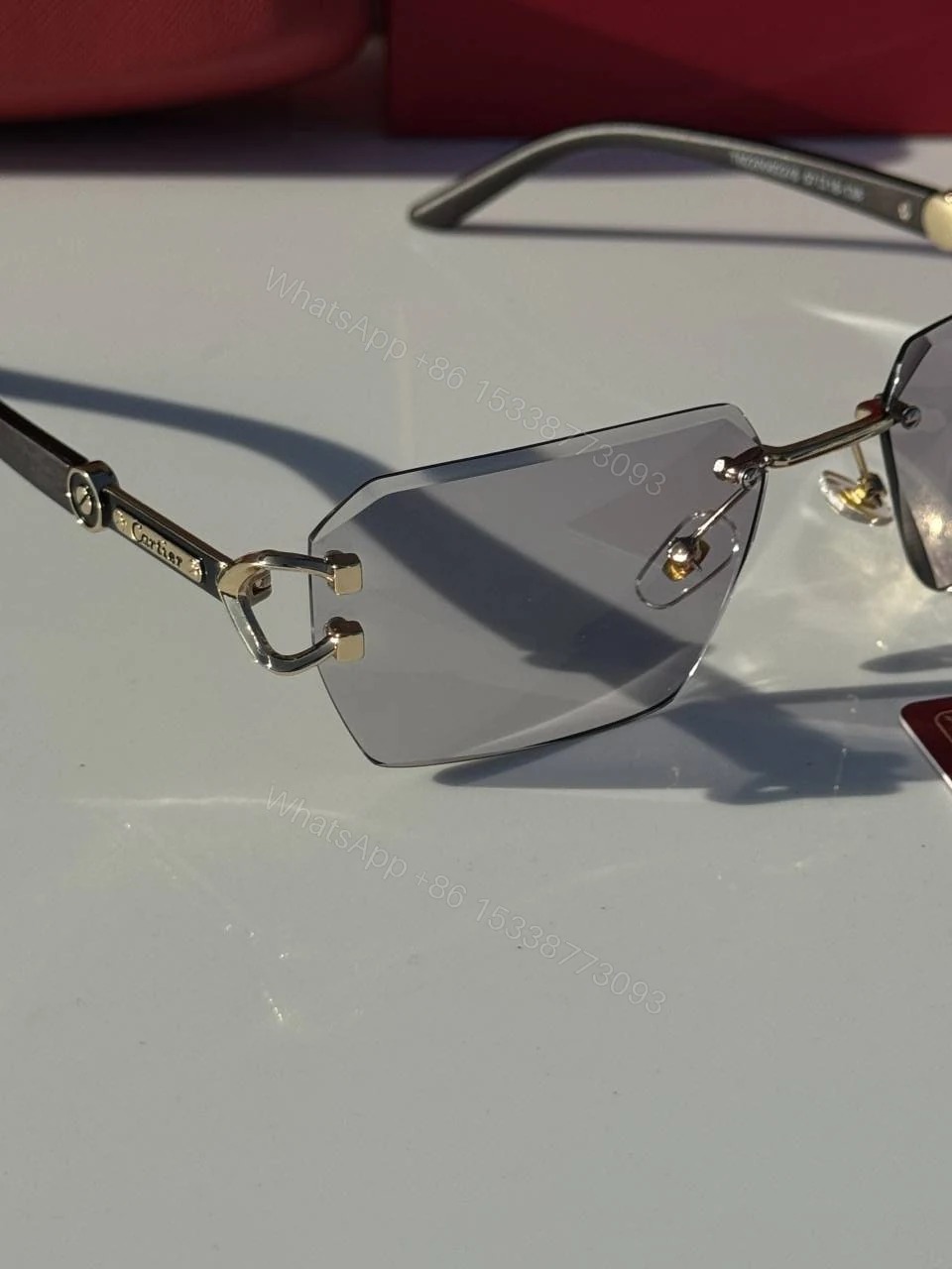 View 5 of First Copy Cartier Rimless Silver Square Sunglasses Unisex UV Protection Day Night