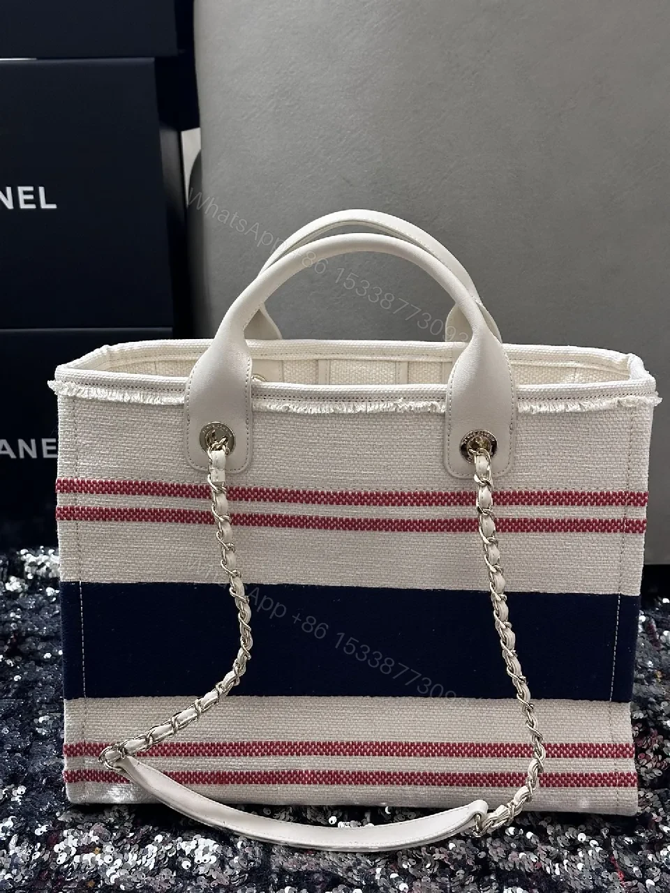 View 8 of Chanel-Inspired Striped Textured Tote: Everyday Luxe