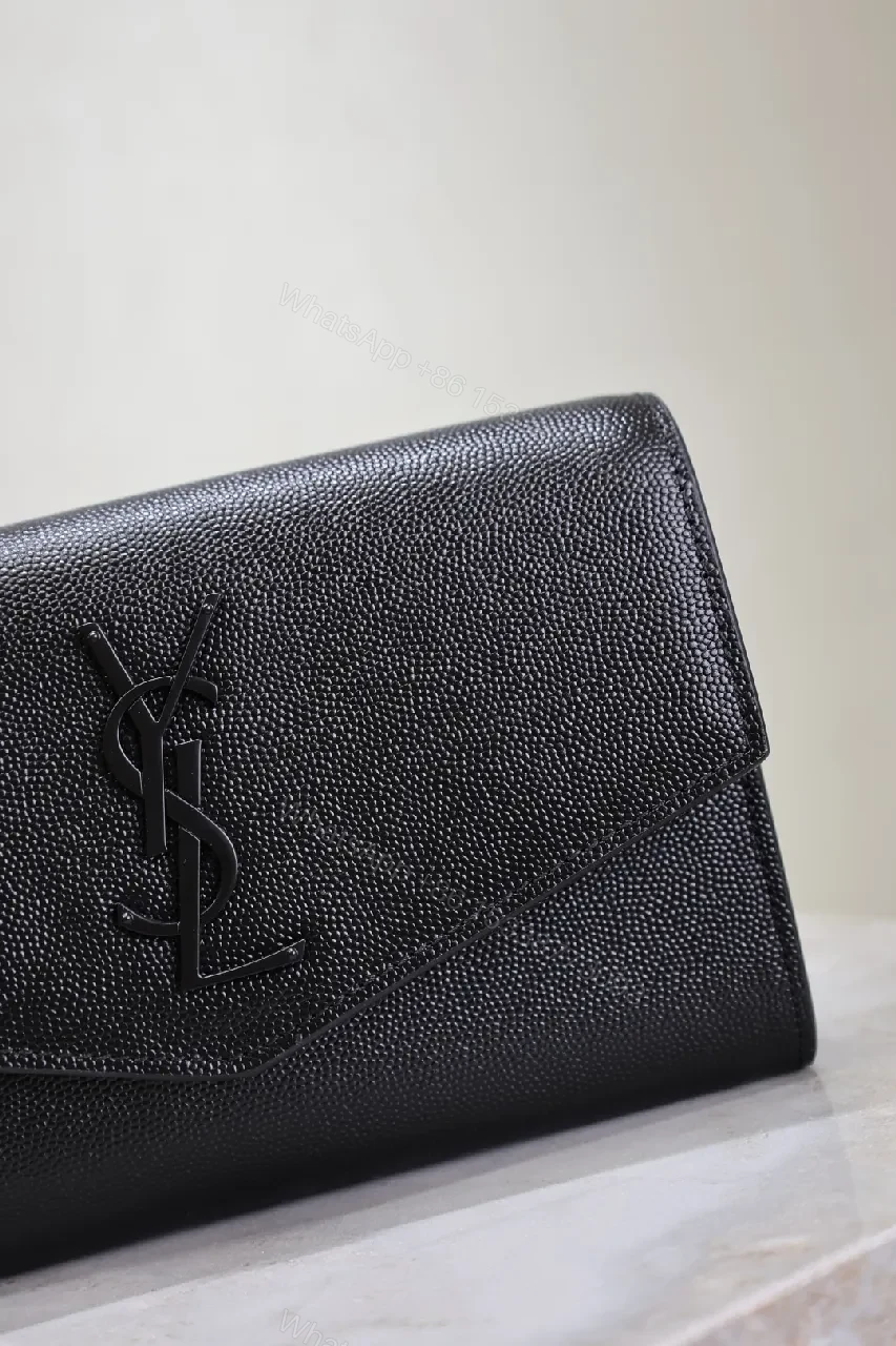 View 8 of Black Leather Wallet & Chain Crossbody Clutch Set - Structured, Versatile, luxe