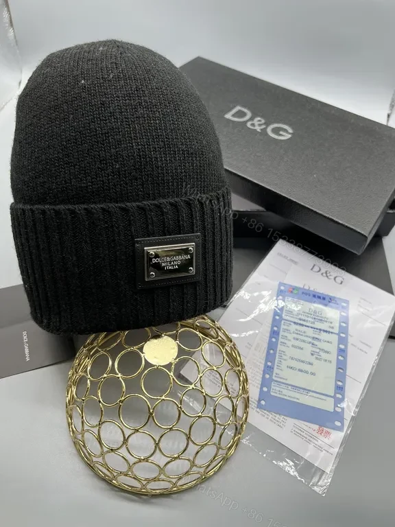View 3 of Grey Knit Beanie with D&G Plaque â€“ Luxury Urban Style, Soft Warmth