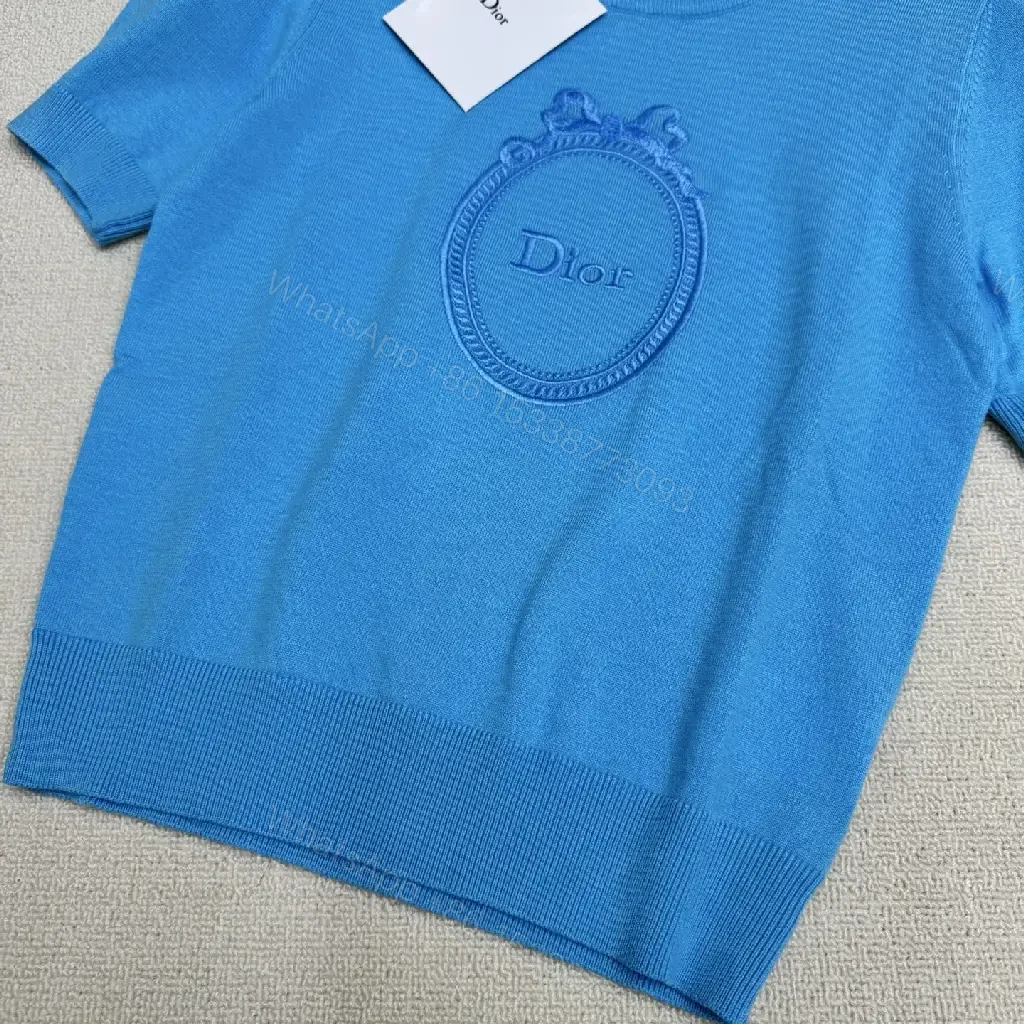 View 9 of Mineral Blue Knit Top with Crest – Elevated Weekend Layer, Mid-Weight
