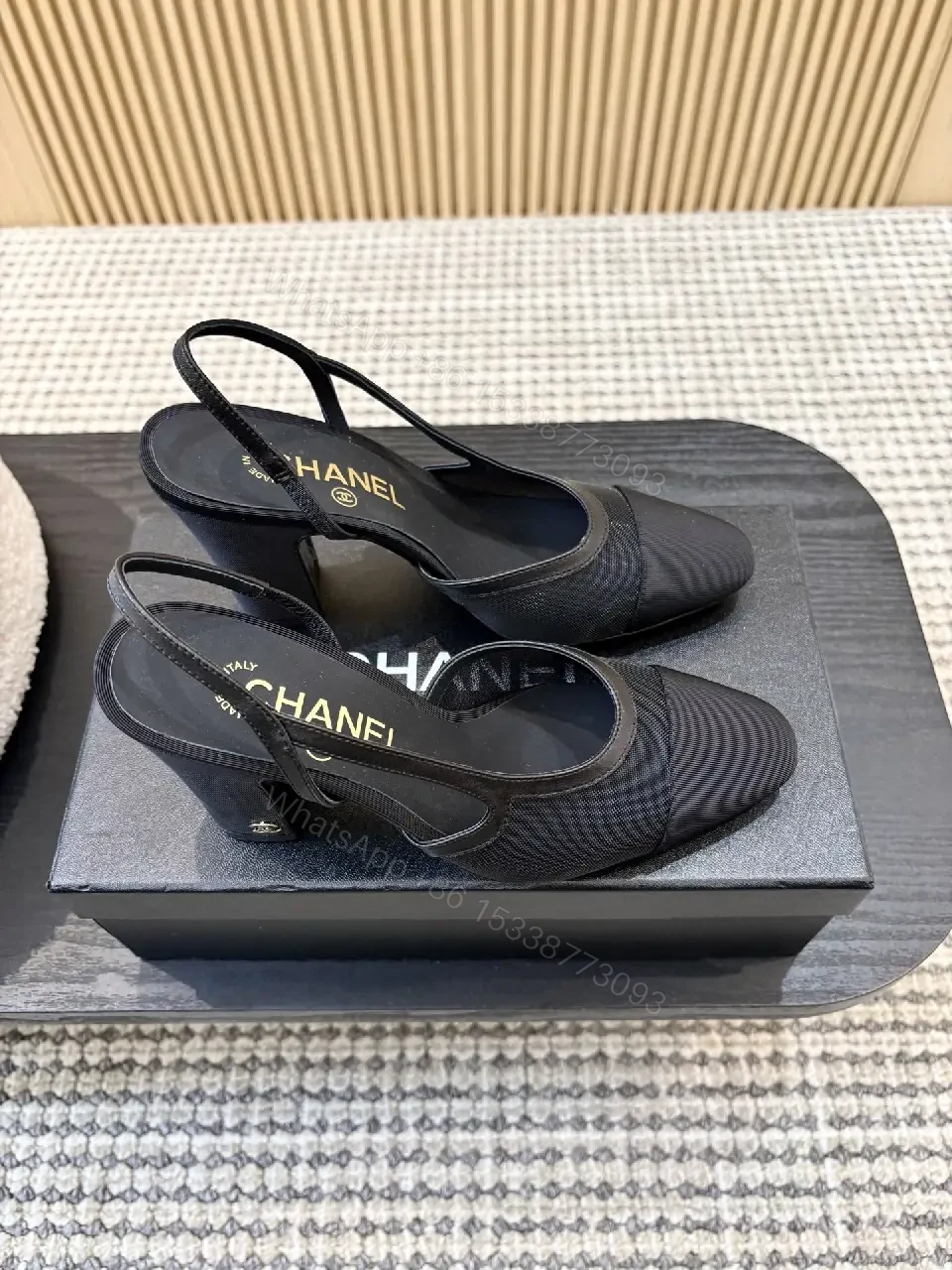View 8 of Textured Slingback Heels - Luxe Comfort, Pointed-Toe, Block Heel