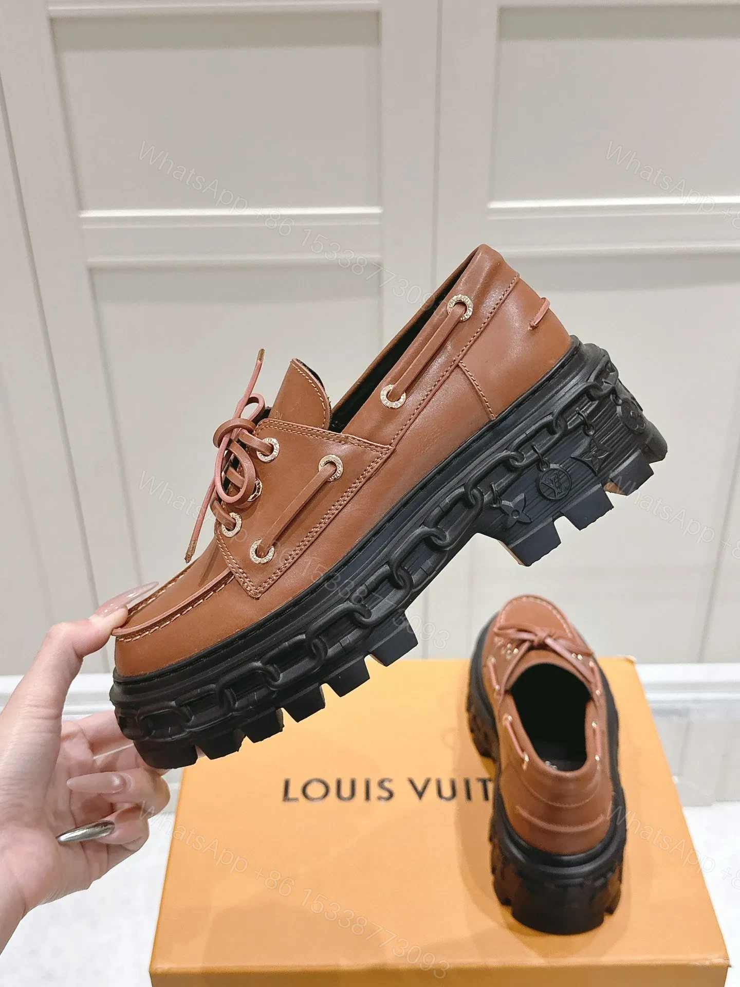 View 6 of LV Women Brown Leather Chunky Sole Loafers