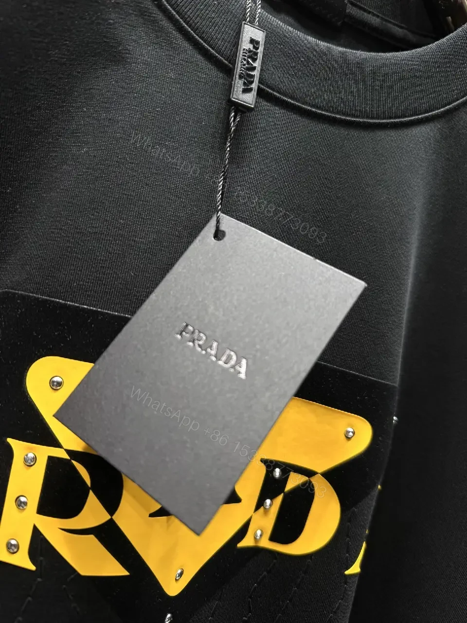 View 8 of Graphic Tee Black with Yellow Triangle Logo Accent, Premium Cotton Blend