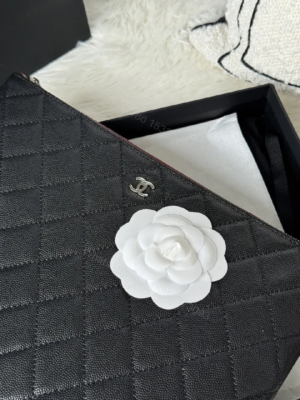 View 7 of Quilted Black Leather Wallet with Red Zip - Minimalist Luxe