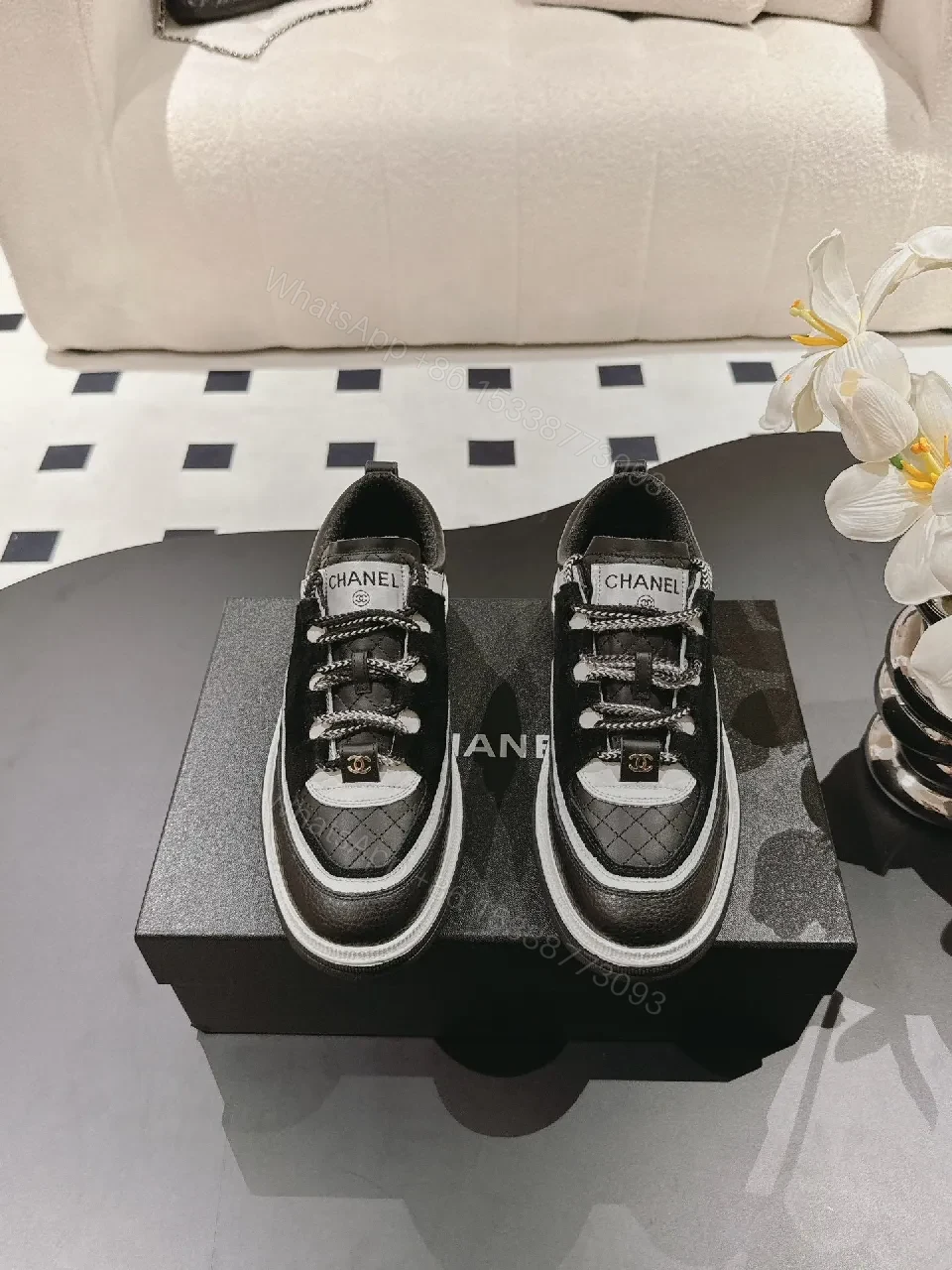 Black White Quilted Luxe Sneakers: Premium Comfort, Couture Influence — view 1