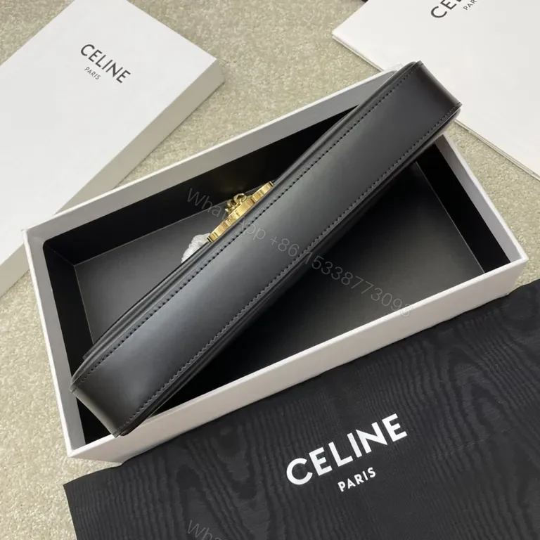 View 4 of Chic Black Leather Shoulder Bag â€“ Gold Logo Clasp, CELINE
