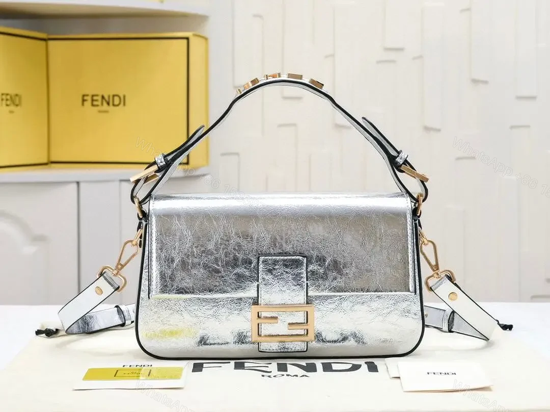 Design Metallic Leather Baguette Shoulder Bag, Gold – Dubai Fashion LUX — view 1