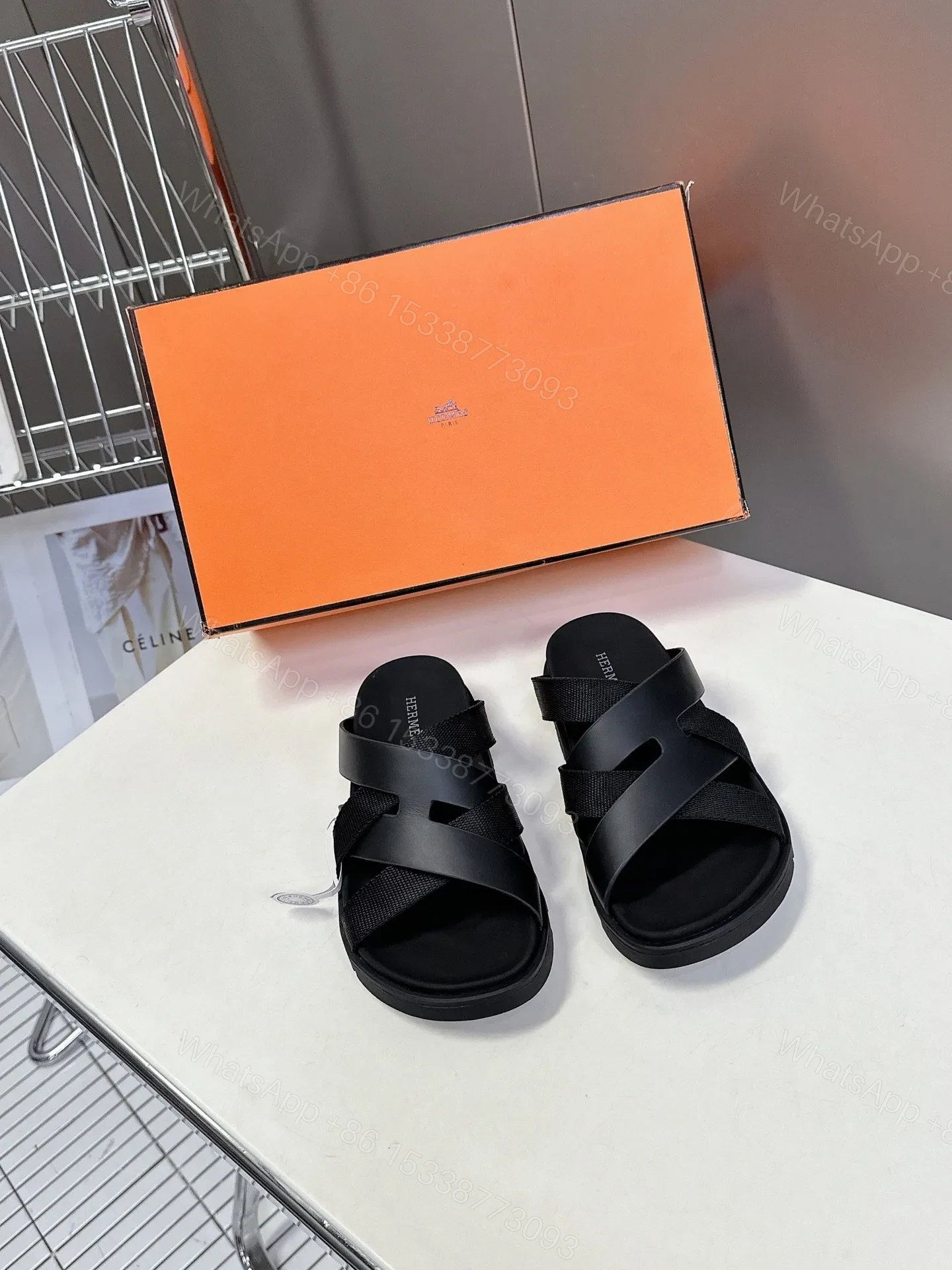 Hermes Women Black Leather And Fabric Sandals — view 1